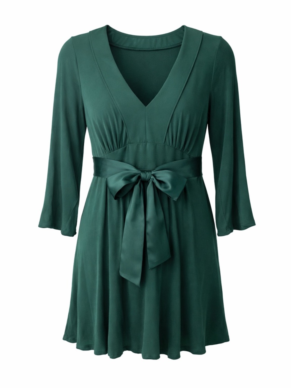 Y2K Vintage Mossimo Green Long Sleeve Babydoll Top Tunic Empire Waist Tie Belt M